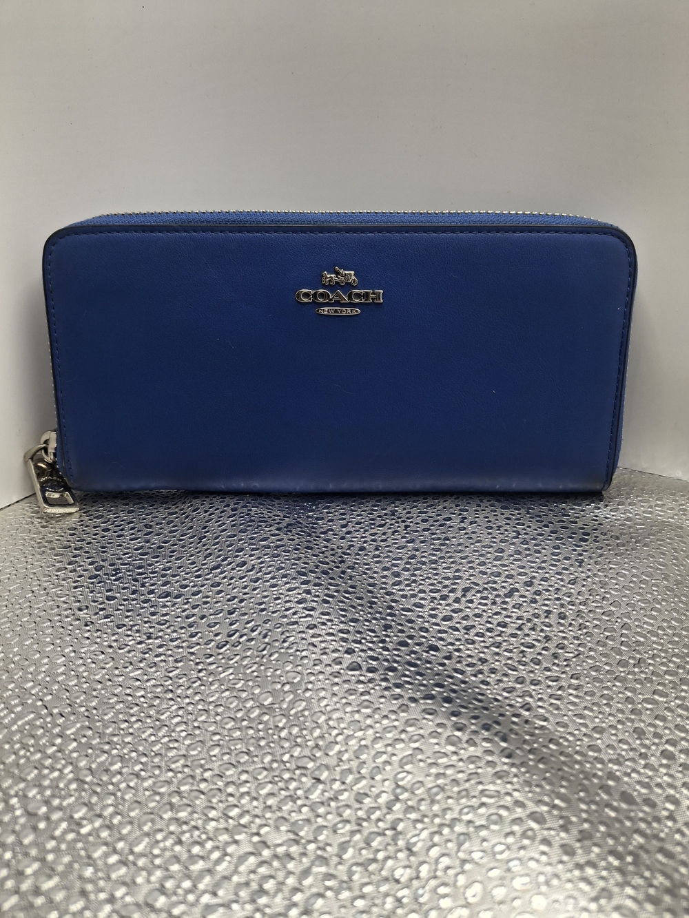Coach Blue Zip-Around Leather Wallet